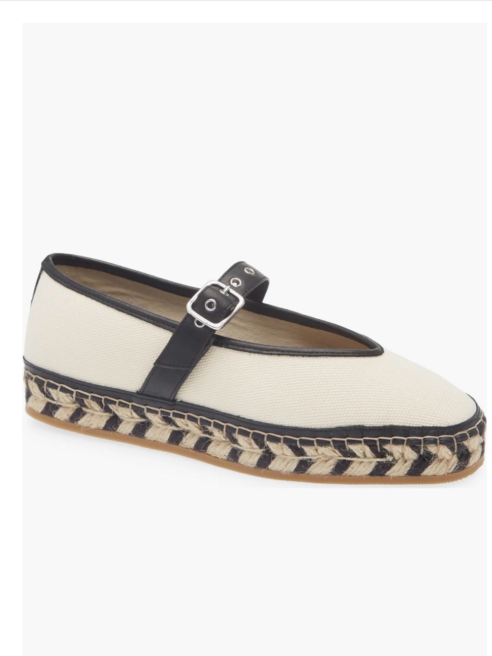 Madewell Remy Canvas Mary Jane Jute Espadrille Flats Cream Black Size 7.5